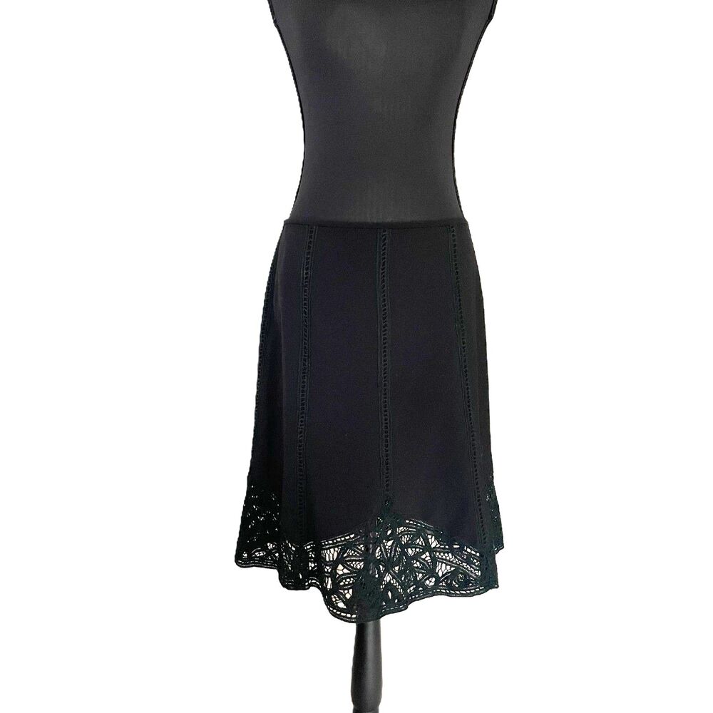 Elie Tahari Black A-Line Skirt Crochet Lace Trim Hem Size 6 Career Office Wear